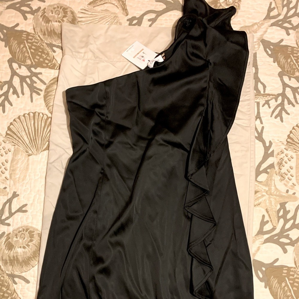 Black one shoulder Calvin Klein cocktail dress